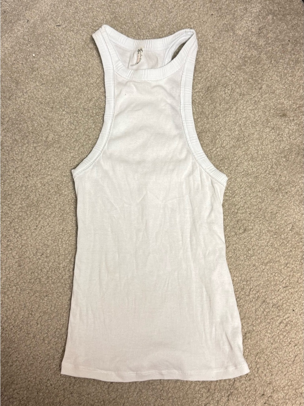 Free People White Ribbed Racerback Tank Top